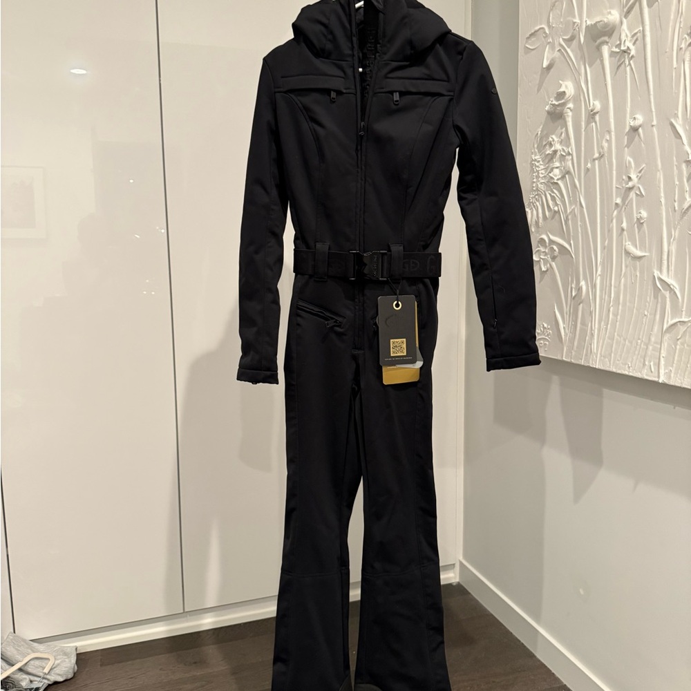 Black Hooded ski suit   with 2 belts